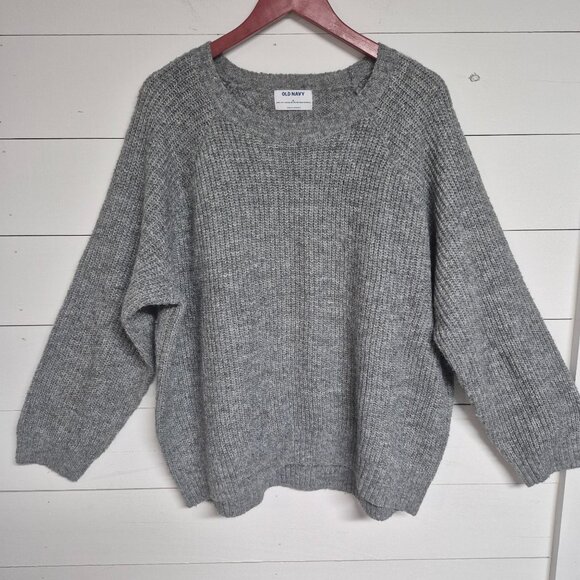 Old Navy Tops - Old Navy Womens Gray Knit Sweater XL Soft Blend Recycled Materials Crewneck Long